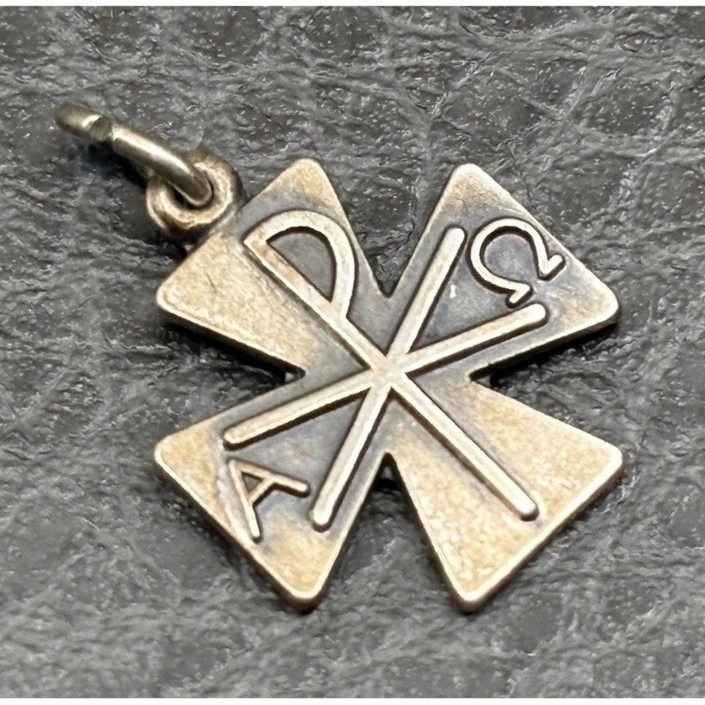 VTG Sterling Silver Chi Rho & Alpha Omega Maltese Cross Religious Medal Pendant
